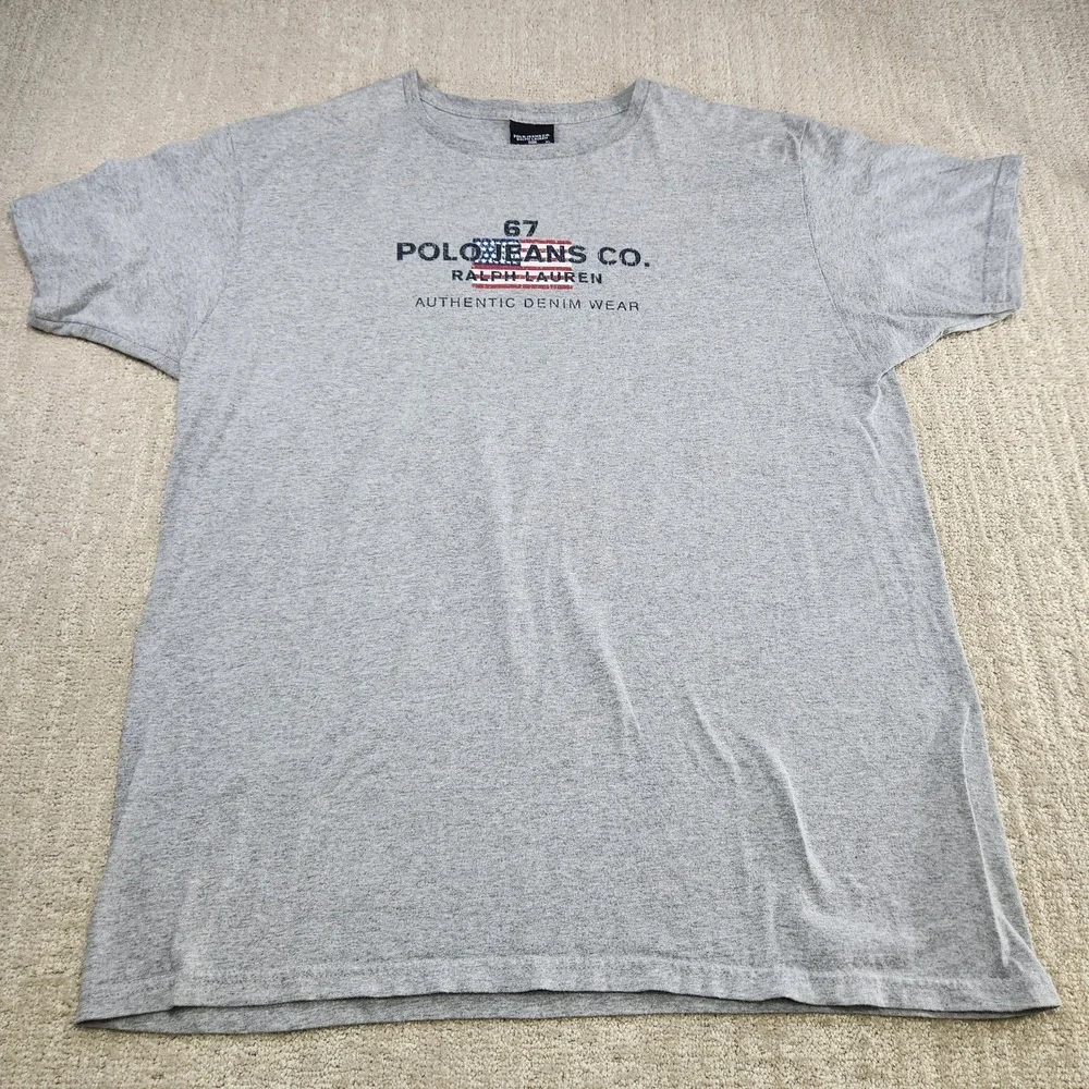 Vintage‎ Ralph Lauren Shirt Men XL Polo Jeans Y2K Spellout Flag Logo Gray Y2K